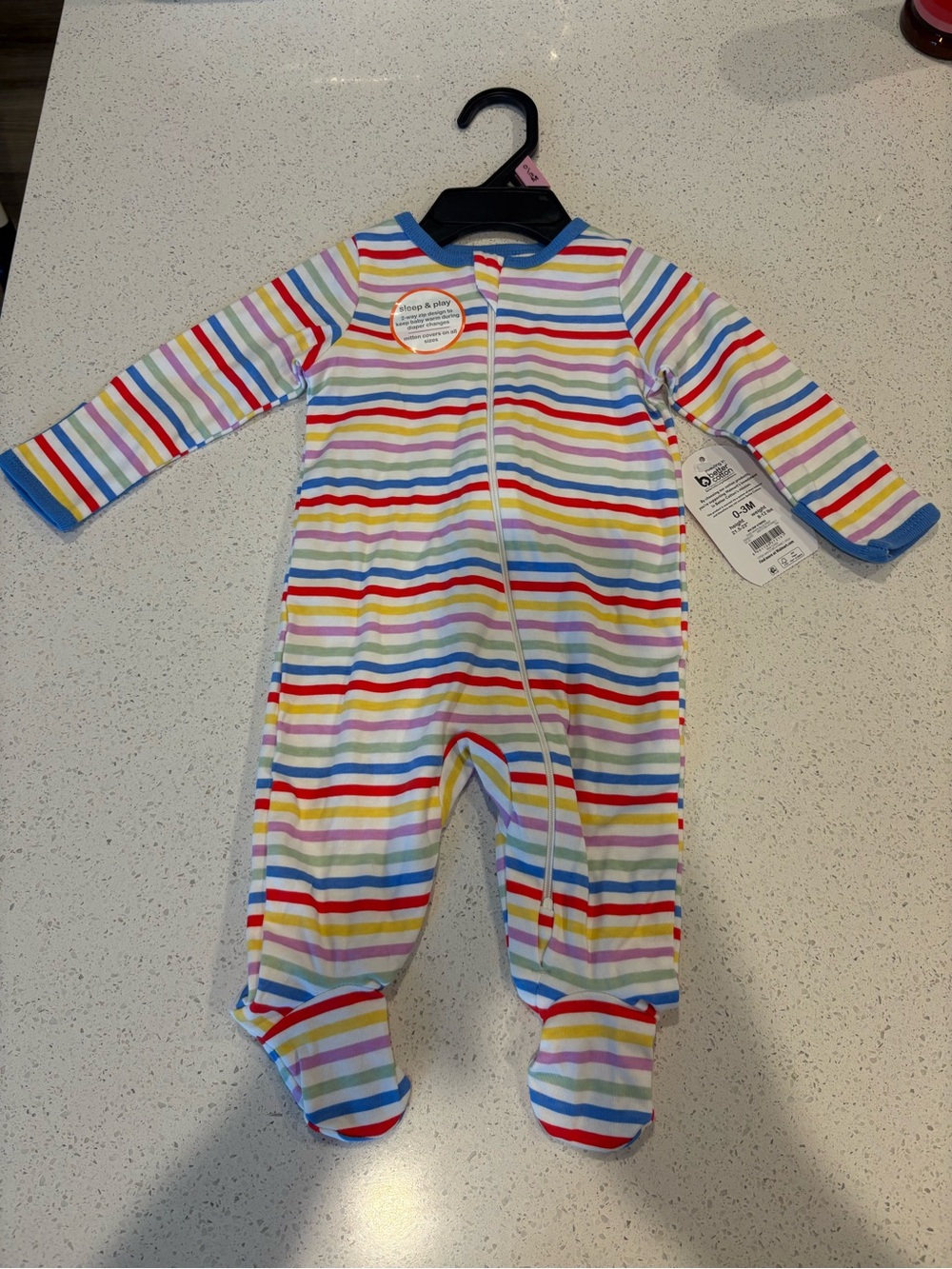 Wonder Nation Rainbow Stripe Footed One-Piece for Kids